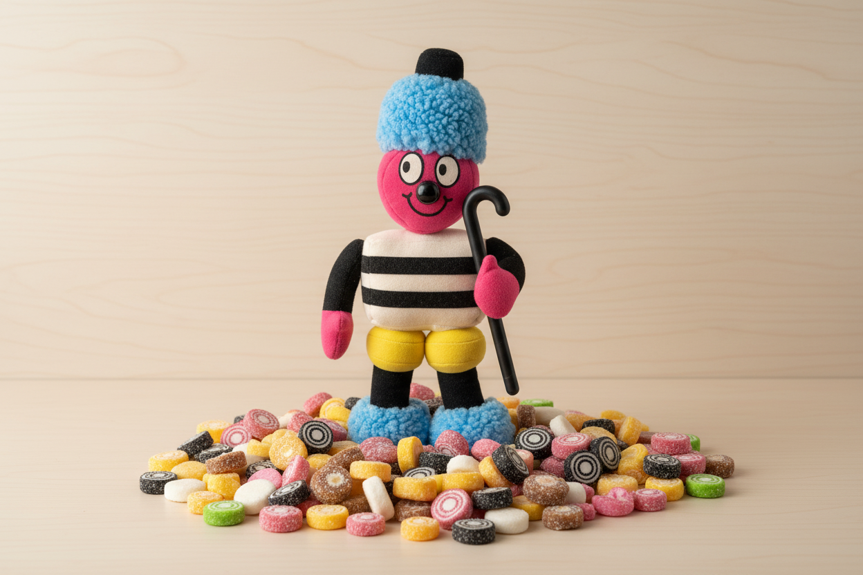Bertie Bassett with liquorice allsorts